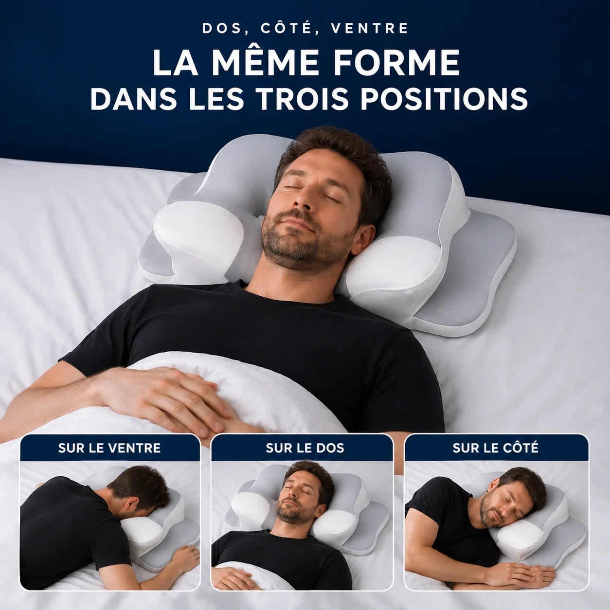 Oreiller Mémoire de Forme Ergonomique — Housse Rafraîchissante Lavable