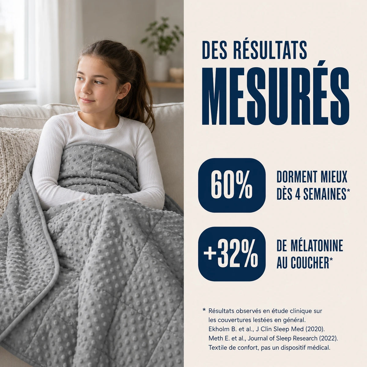 Couverture Lestée Enfant Autisme Double Face Coton — Gris