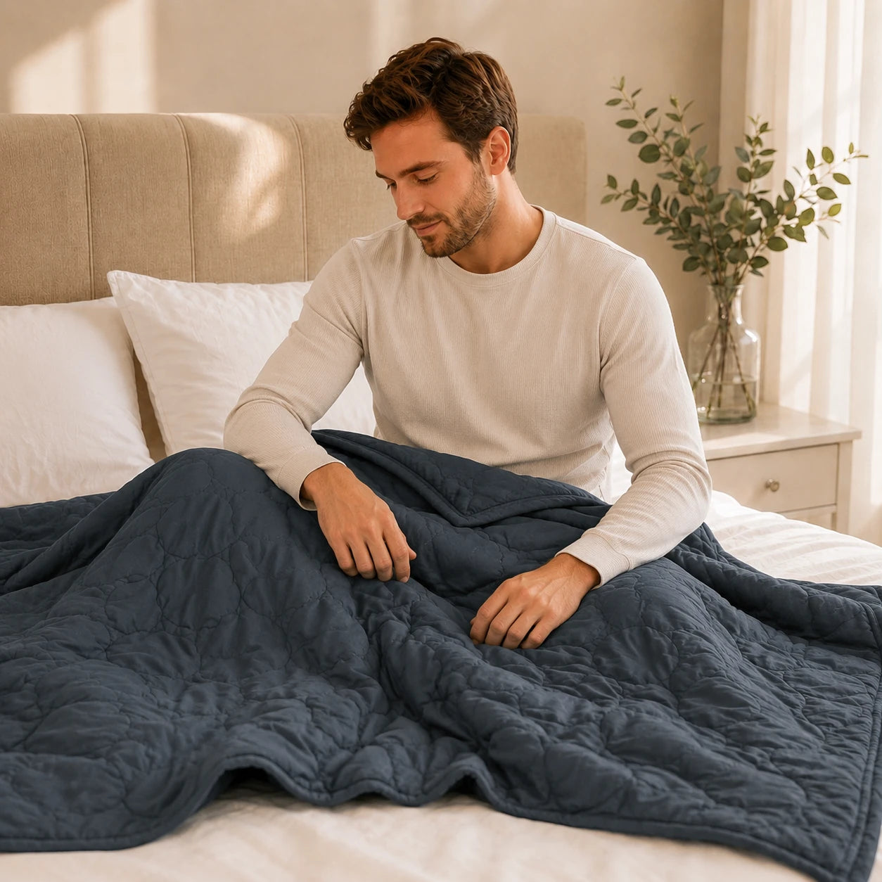 Couverture Lestée en Coton Respirante — Piqûre Dense