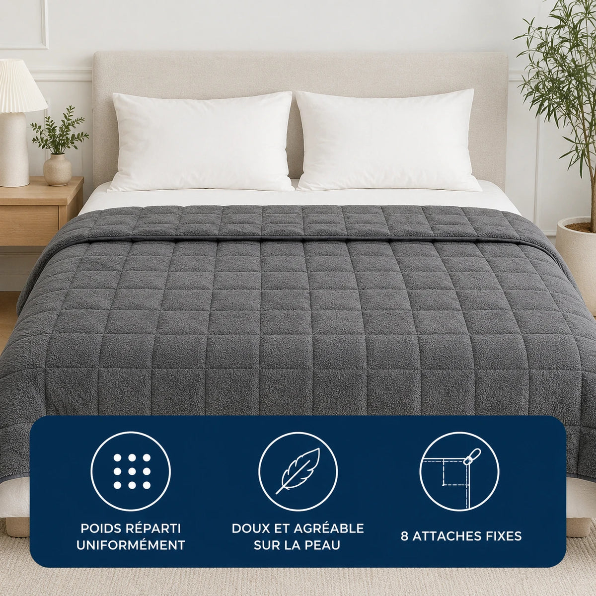 Couverture Lestée Adulte Face Polaire Sherpa — Gris
